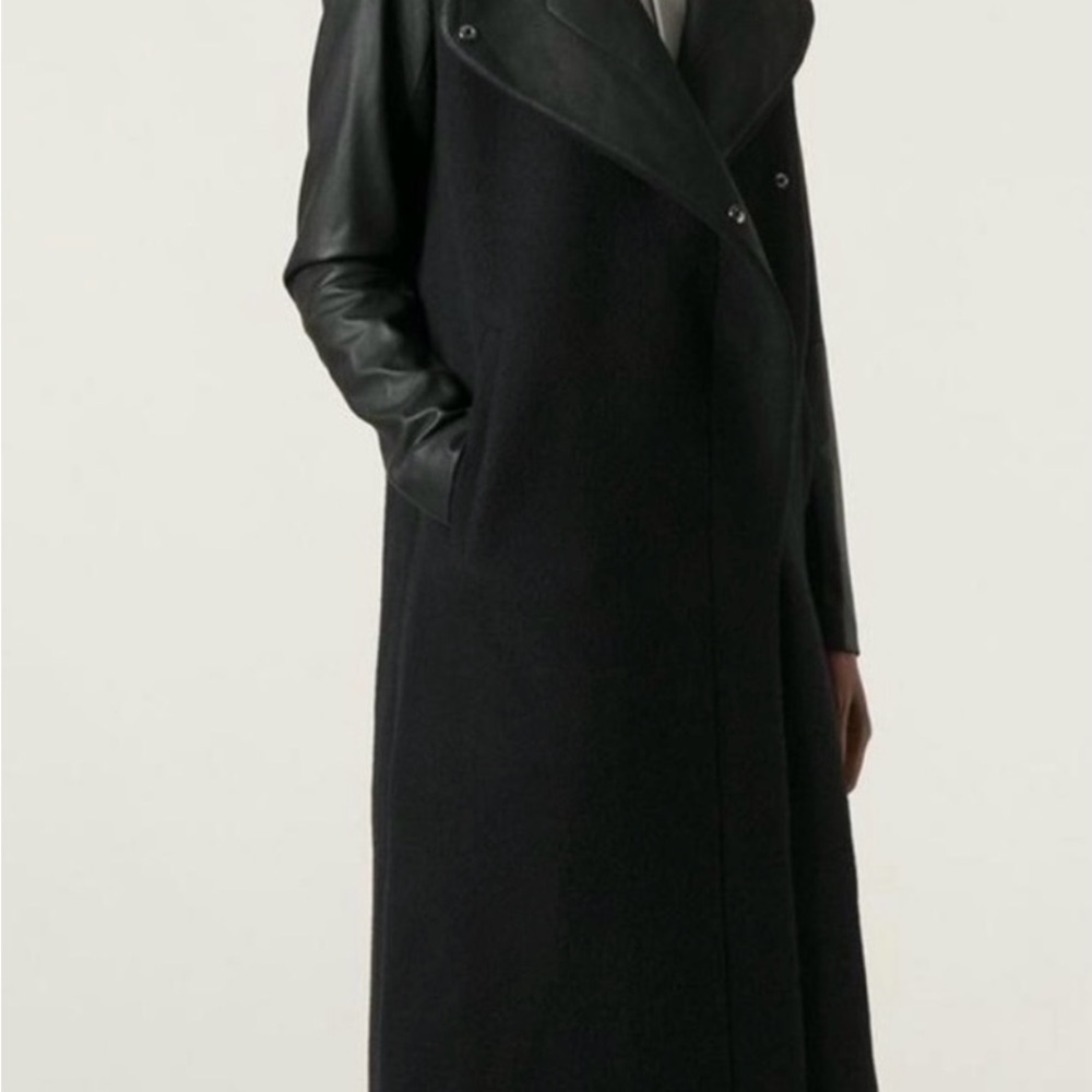 Theory Aline Coat - cashmere and wool trench with leather sleeves